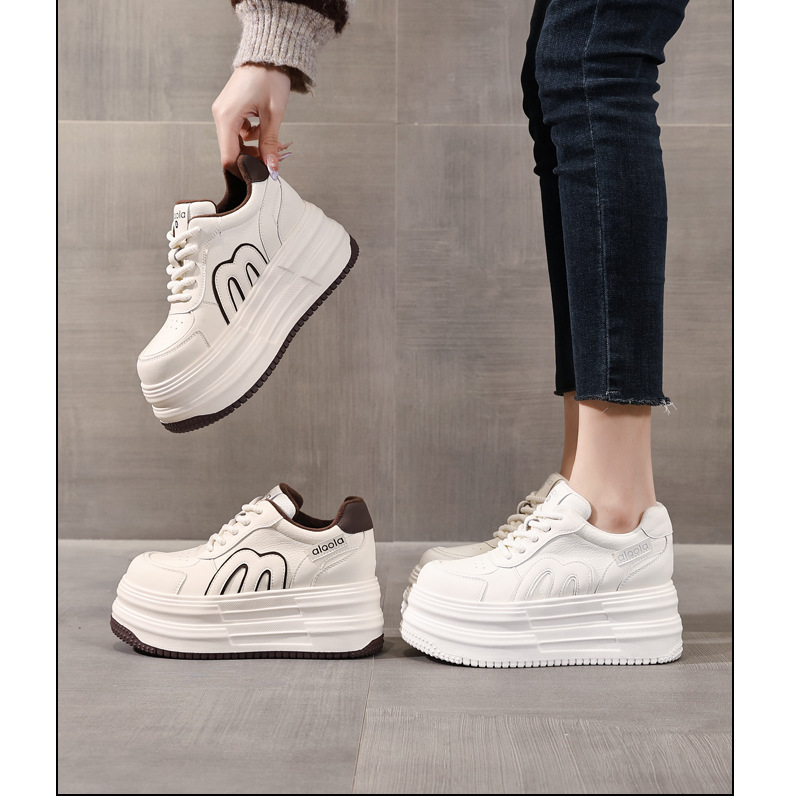 Giày sneaker nữ đế dày tăng chiều cao, phong cách đa năng, lót nhung ấm — gạo nâu chi tiết 17