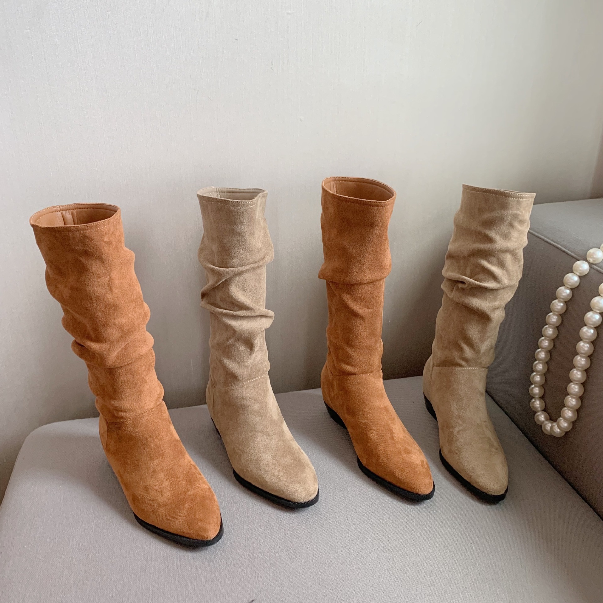 Nuevas botas vaqueras retro de tacón grueso con punta en pico y aumento de altura, botas delgadas a media pantorrilla para mujer 2894-3, tendencia retro.
