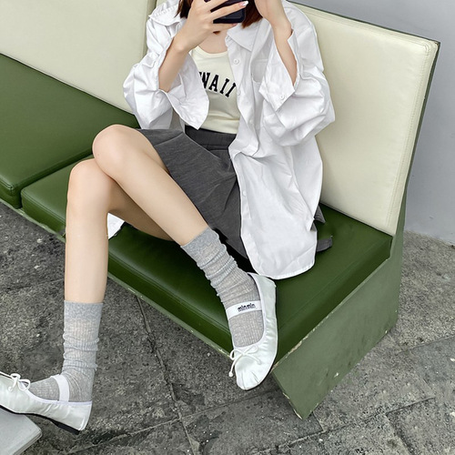 Women's White Clogs Knee-High Socks Korean Style Ins Trendy Black Knee-High Socks for Winter Postpartum Long Socks