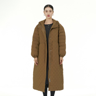 Korean Style Hooded Rhombus Drawstring down 2024 Winter New Plus Size Women's Loose Slimming Look Warm Jacket 6666