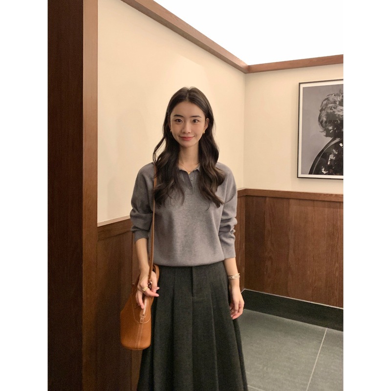 pusumede 慵懒基因 polo领套头毛衣女秋冬宽松慵懒长袖针织衫上衣|undefined