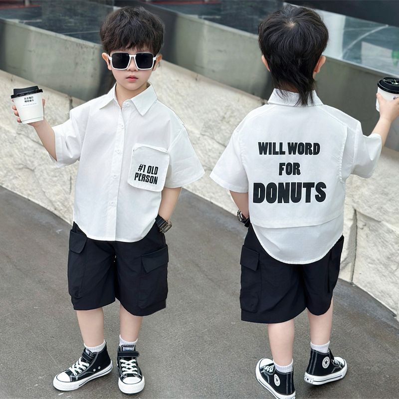 7123 traje de niño verano para niños estilo universitario de verano uniforme escolar chico guapo camisa de manga corta traje estudiante de moda