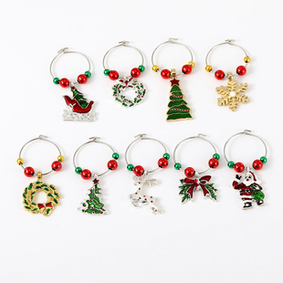 Cross-border New Christmas Snowflake Wine Glass Ring Elk Wine Glass Bell Pendant Wine Glass Identifier Wine Glass Decoration