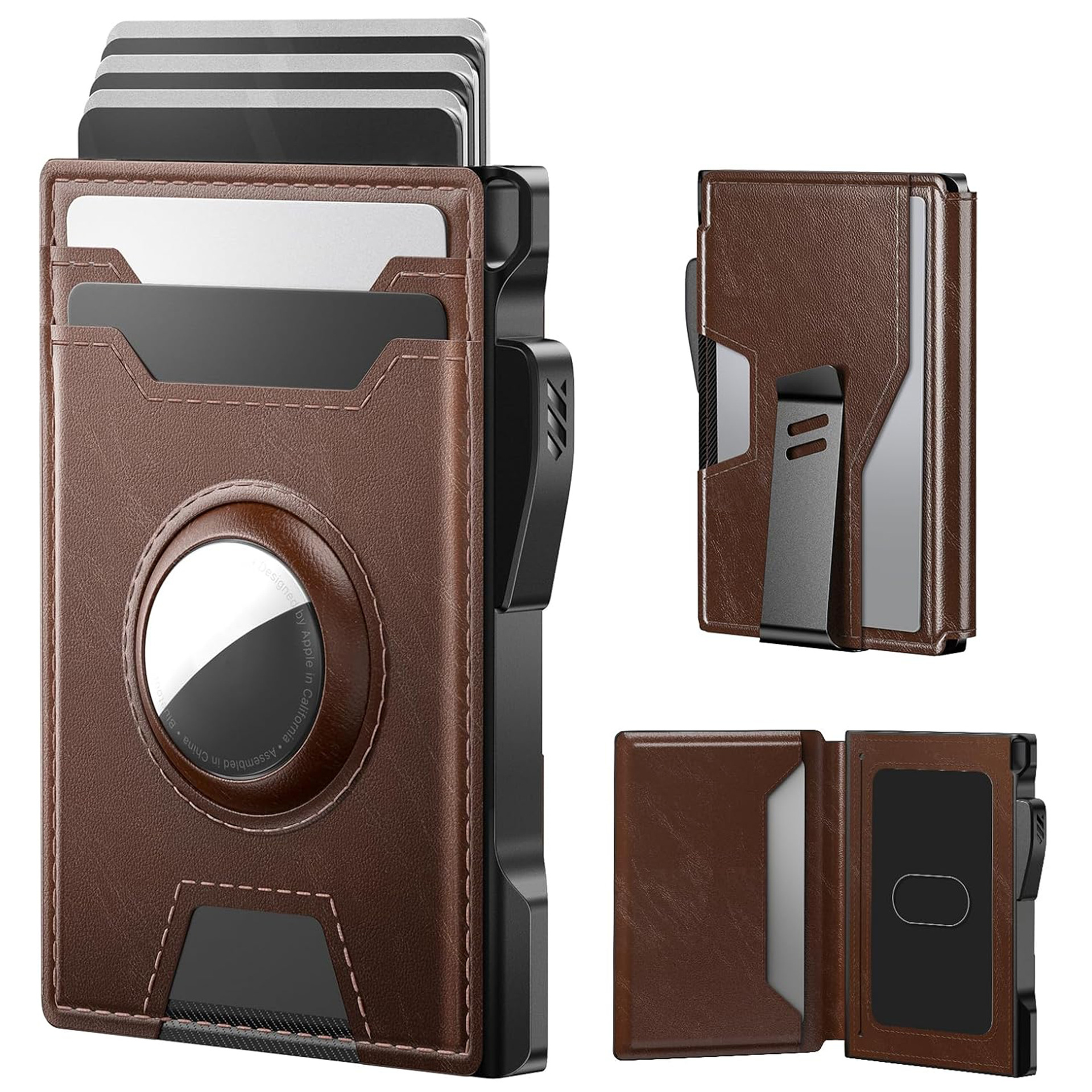 Amazon con airtag posicionamiento bolsa de tarjetas metálicas multifuncional de gran capacidad portable empuje lateral billetera de negocios