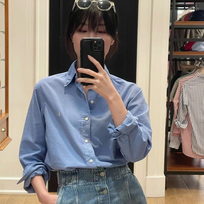 Raff Men's and Women's Oxford Cloth Long-Sleeve Shirt with Small Colorful Horse Logo, Simple and Stylish, Celebrity-Inspired High-End Fashion Raff Men's and Women's Oxford Cloth Long-Sleeve Shirt with Small Colorful Horse Logo, Simple and Stylish, Celebrity-Inspired High-End Fashion