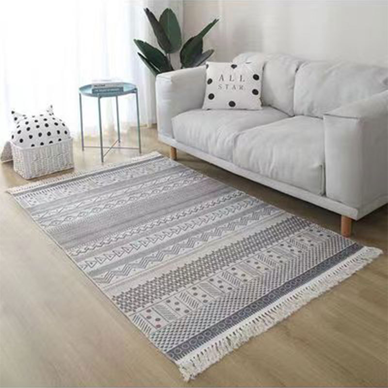 Nordic imitation cotton and linen woven blanket living room bedroom bedside carpet floor mat printed rectangular tassel carpet