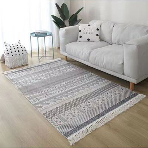 Nordic imitation cotton and linen woven blanket living room bedroom bedside carpet floor mat printed rectangular tassel carpet