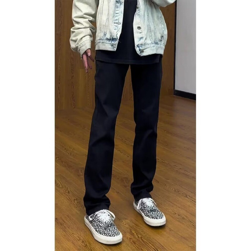 Black Oversized Jeans for Men in Spring & Fall, Handsome American High Street Fashion Brand Vibe Slim Stretch Straight Long Pants