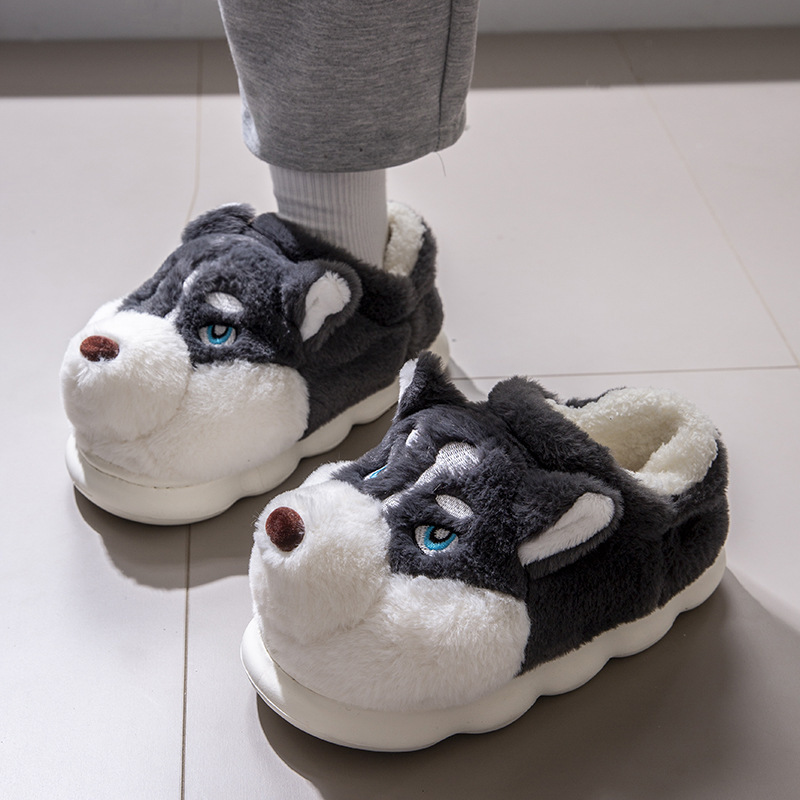 Haha Dog High-top Cotton Shoes Men's Cartoon Dormitory Office Warm fleece-lined Thickened plus size Men's Cotton Slippers