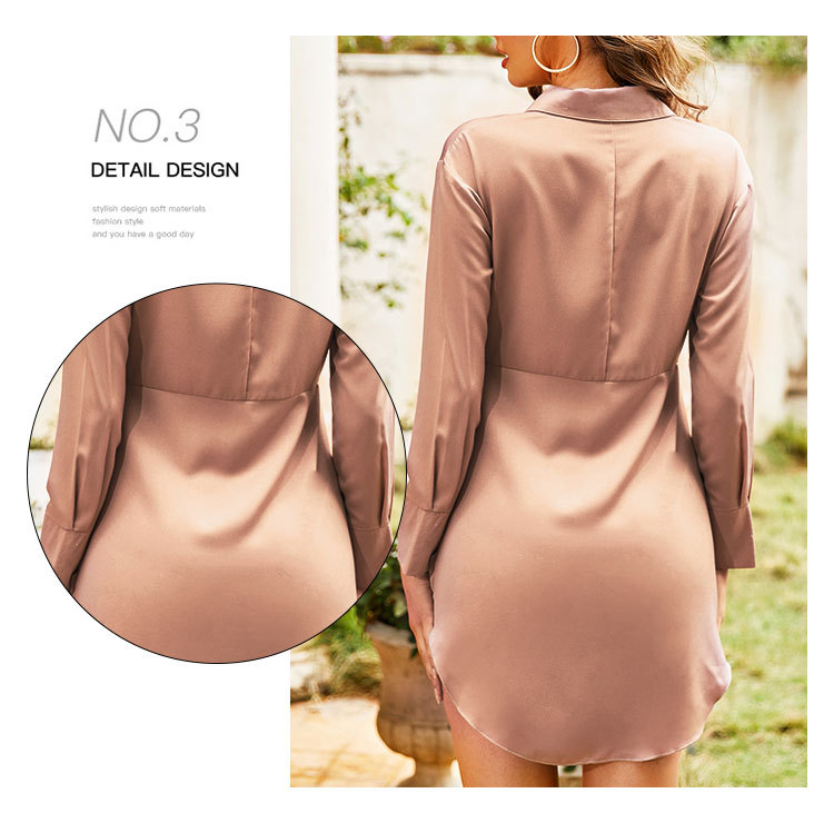 solid color long-sleeved lapel lace-up shirt dress  NSGHF122945