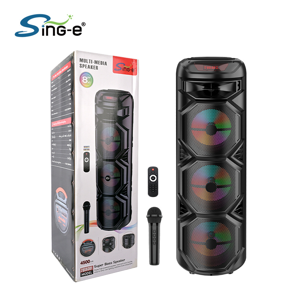 Altavoz Bluetooth inalámbrico de tres ZQS-8301 SING-E de 8 pulgadas con control remoto de micrófono Audio Bluetooth para exteriores