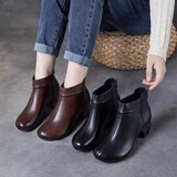 以一 Кожаные ретро универсальные короткие сапоги, воловья кожа, мягкая подошва, простой и элегантный дизайн