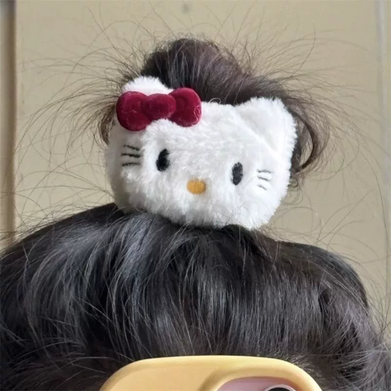 Заколка для волос (Hello Kitty) плюшевый двусторонний краб, мягкий мех 7,2 см