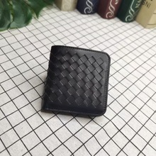 跨境时尚短款潮女士钱包绵羊皮手工编织短夹多卡位真皮卡包钱包女