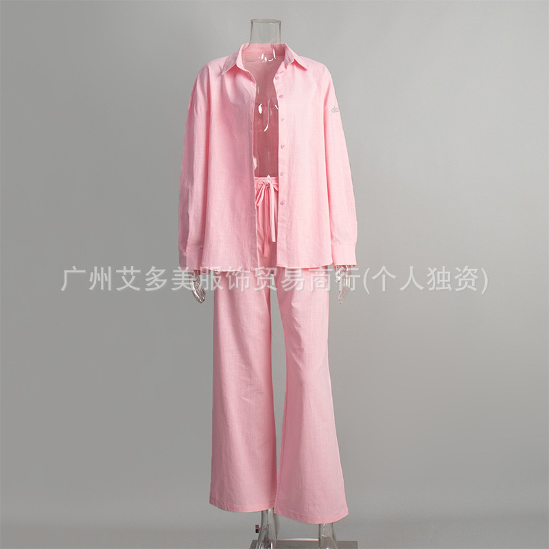 alo纯棉衬衫长短裤套装欧美2025春夏新款宽松长袖衬衫休闲套装女|undefined