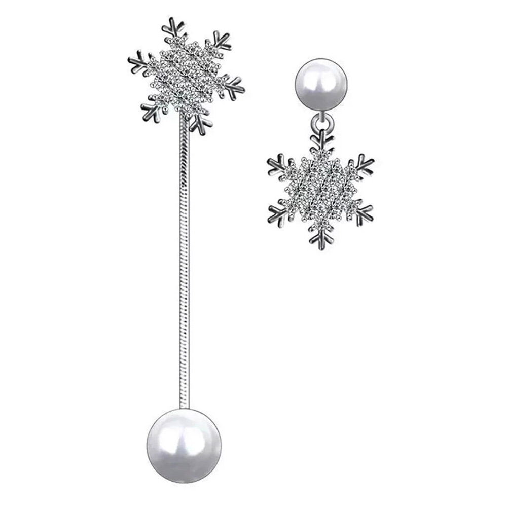 Pinza de oreja de copo de nieve de perlas con incrustaciones de diamantes coreanos Pendientes de temperamento de alta calidad indoloro sin perforaciones de orejas
