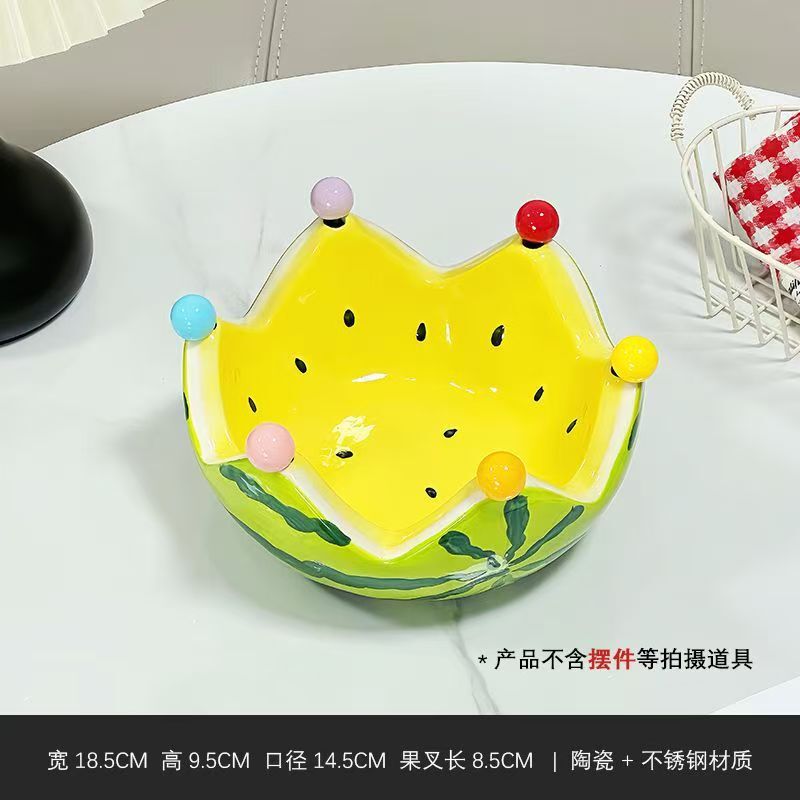 西瓜水果叉套装家用不锈钢甜品可爱小叉子收纳罐果插儿童安全果签|undefined