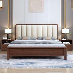 Nordic solid wood bed with soft headboard, modern minimalist furniture, 1.5-meter walnut bed, suitable for small households, 1.8-meter storage bed