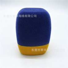 立体蓝色海绵电视直播海棉套 植绒印刷聚氨酯话筒海绵套 量大价优