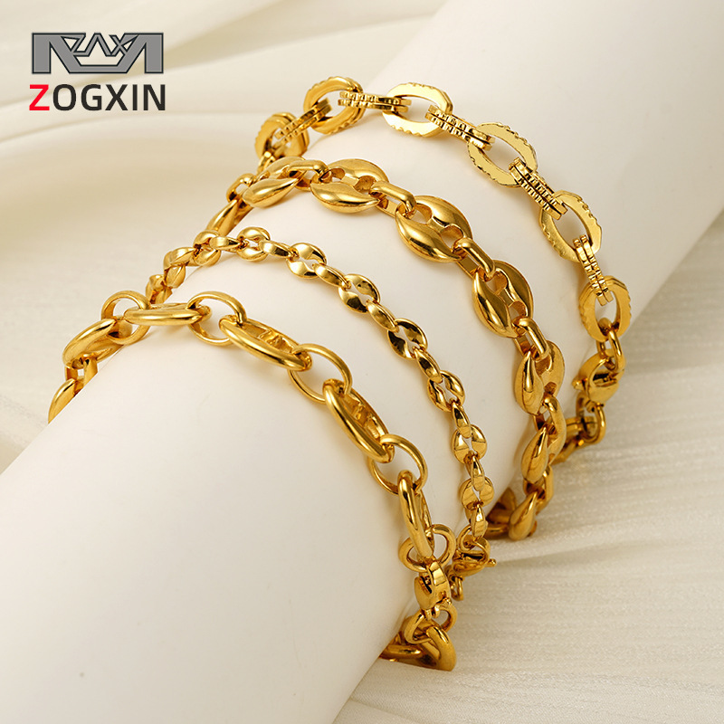 Muñeca de acero inoxidable hip-hop de moda europea y americana, diseño exagerado de acero de titanio chapado en oro, joyas de mano unisex