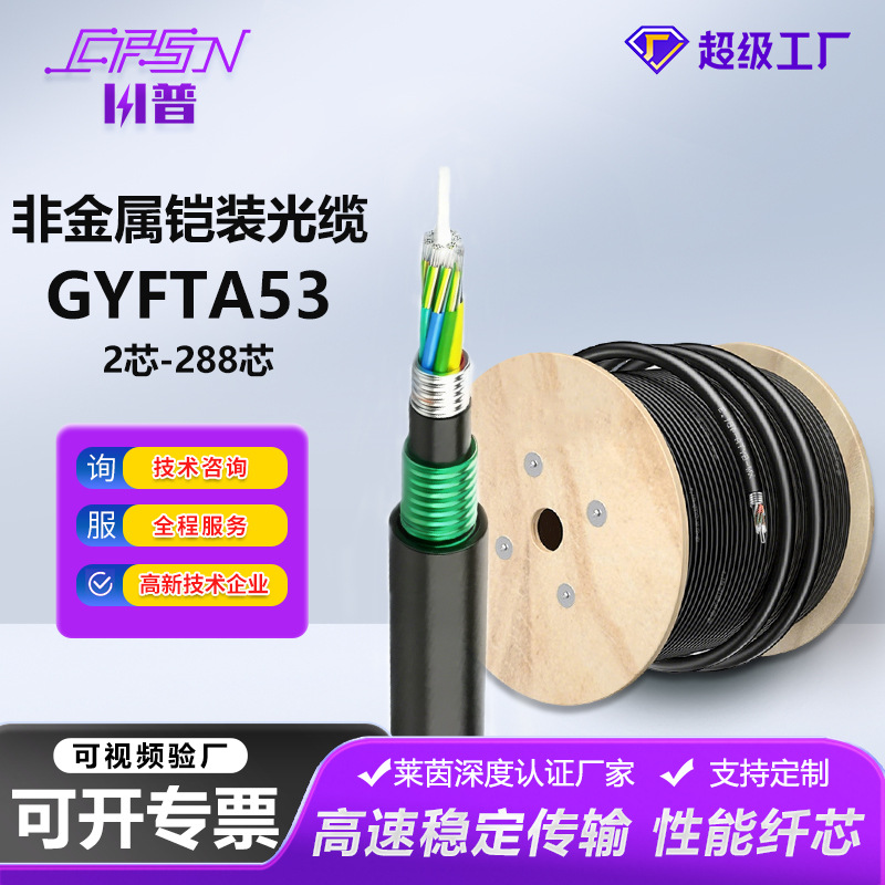 GYFTA53室外直埋光缆G652单模重铠12/24/48芯层绞式非金属光纤线