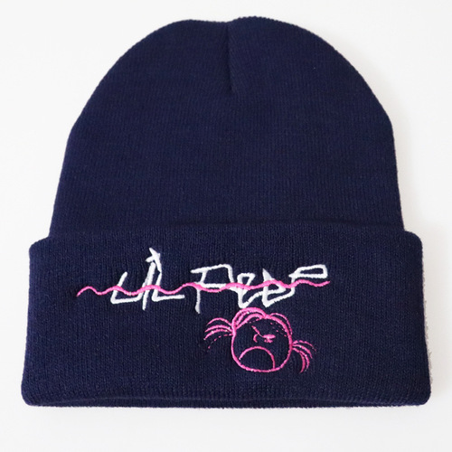 Adorable Girl Ski Hat, Over-the-Head Hat, Ruched Knitted Hat with Embroidery, Love Lil Peep Student Wool Hat