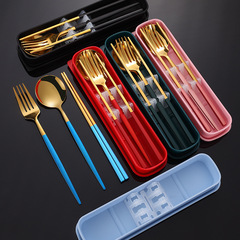 Stainless steel student outdoor portable tableware set gift spoon fork chopsticks Portuguese tableware set of three