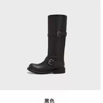 牛皮版~韩版宽筒真皮鞋子厚底高筒靴女堆堆长靴粗跟长筒靴骑士靴|undefined