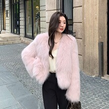 海宁冬季新款皮草女外套狐狸毛短款毛毛大衣显瘦小个子年轻款v领