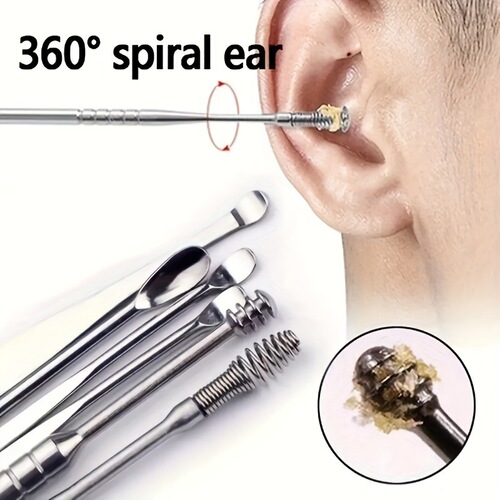 Tongue Cleaner Ear Scoop for Adults and Children, 6-Piece Stainless Steel Ear Cleaning Kit