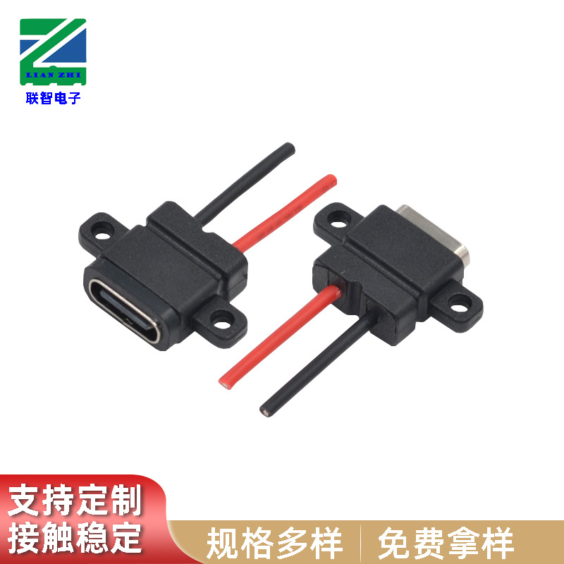 TYPE-C 2P注塑防水带线带耳/不带耳充电母座type-c防水充电接口