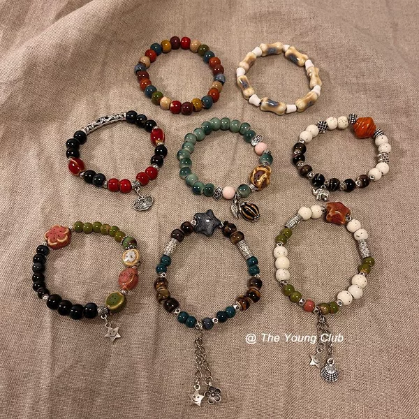 New Chinese Ethnic Style Jingdezhen Ceramic Bracelet Women's Retro Bracelet Beaded Bracelet 2024 Summer New