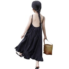 韩版童装女童黑色连衣裙23夏季洋气儿童吊带裙宝宝时髦度假风裙子