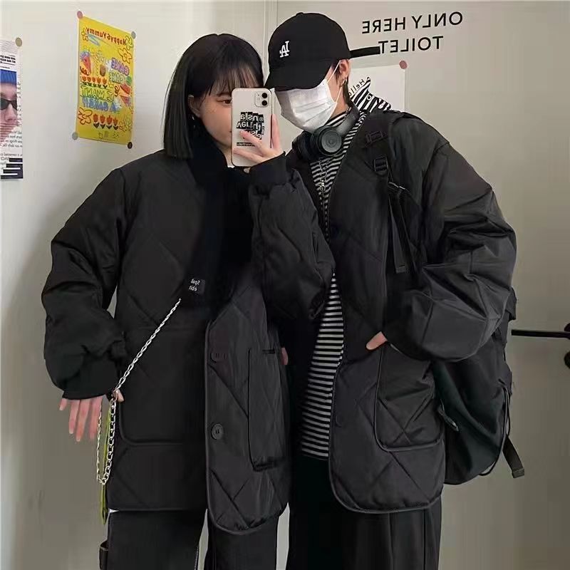 European and American Hot-Selling Men's Autumn and Winter Trendy Layered Fashionable Retro V Neck Quilted Thin Cotton Outwears for Couples European and American Hot-Selling Men's Autumn and Winter Trendy Layered Fashionable Retro V Neck Quilted Thin Cotton Outwears for Couples