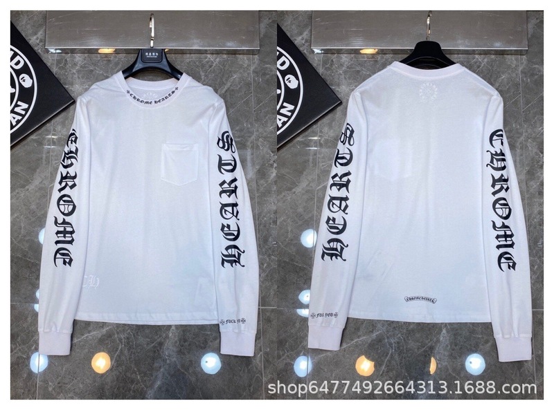 CH正确版克罗梵文字母蓝色十字架手臂马蹄刺绣长袖T批发潮流印花|undefined