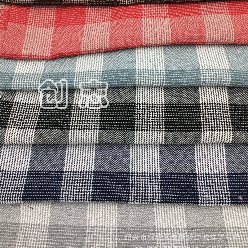 色织人字斜纹格子春夏装淘现货面料连衣裙提花布格仔梭织绍