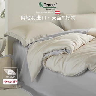 夏季A类母婴100s兰精天丝四件套简约纯色凉感丝滑裸睡双人床上用