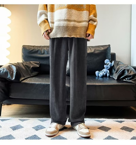 Men's Cozy Thick Padded Wide Leg Straight Leg Loose Sports Track Pants Winter Autumn Casual Long Pants Trendy Brand