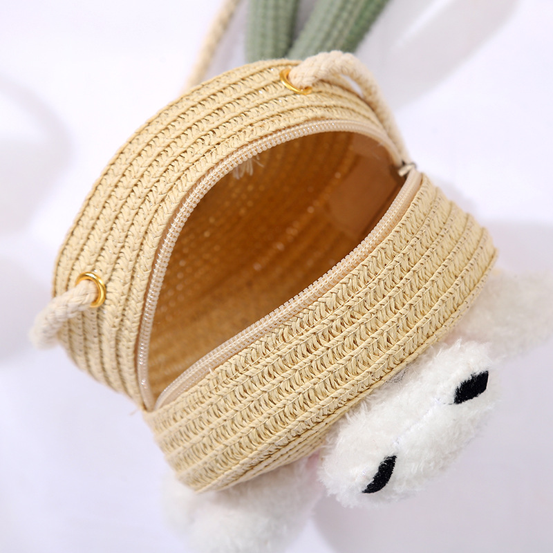138g Weight Weave Fashion Element Zipper Closure Type Single Shoulder Strap Strap Type Straw Bag Bags Type Casual, Holiday Occasion Straw Material Animal, Cartoon Pattern Spring&Summer Season Kid'S Gender Cute Style Round, Bucket Shape Kid'S Straw Animal Cartoon Cute Weave Round Bucket Zipper Straw Bag 26