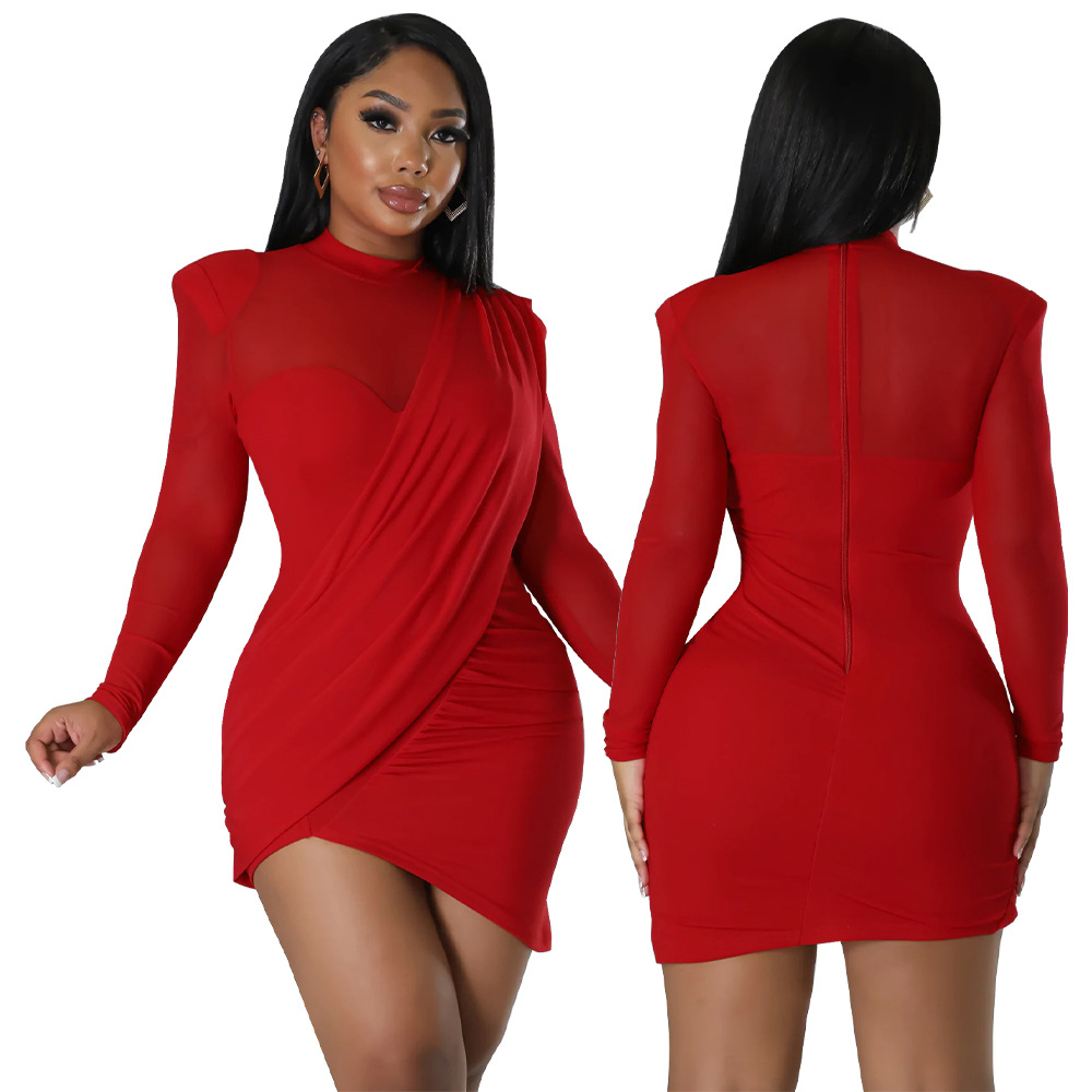 Women Mesh Stitching See-through Patch Waist Dress 20 Women Mesh Stitching See-through Patch Waist Dress