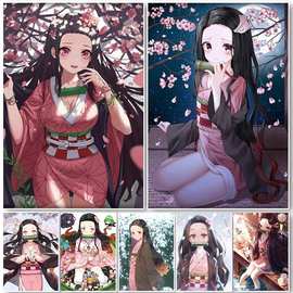 日本动漫漫画恶魔杀手 帆布绘画人物海报图片家居墙壁艺术装饰画
