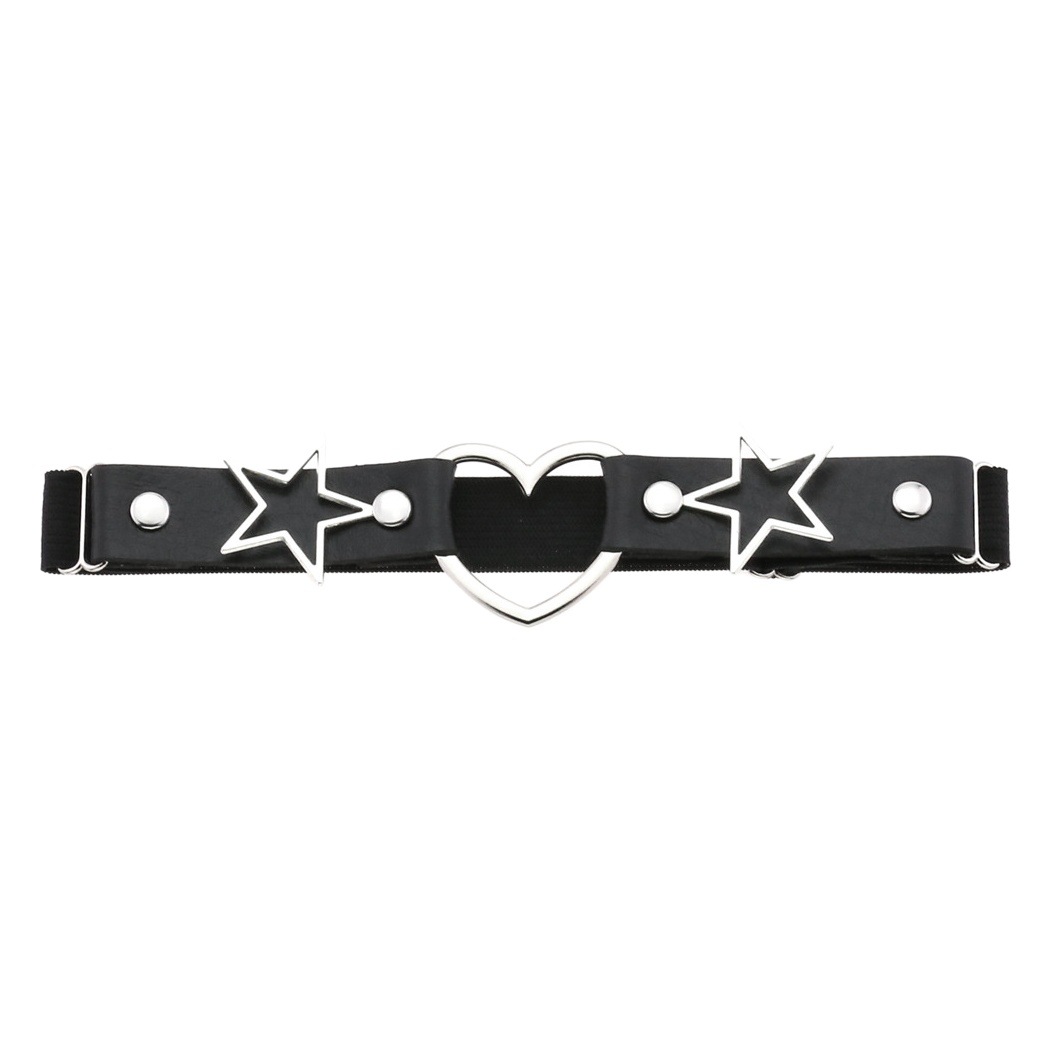 Popular Simple Punk Gothic Style Peach Heart Leather Thigh Ring Distinctive Double Pentagram Stretch Garter Belt