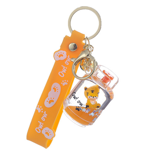 Creative floating doll oiled tiger key chain acrylic quicksand bottle key chain exquisite car pendant wholesale