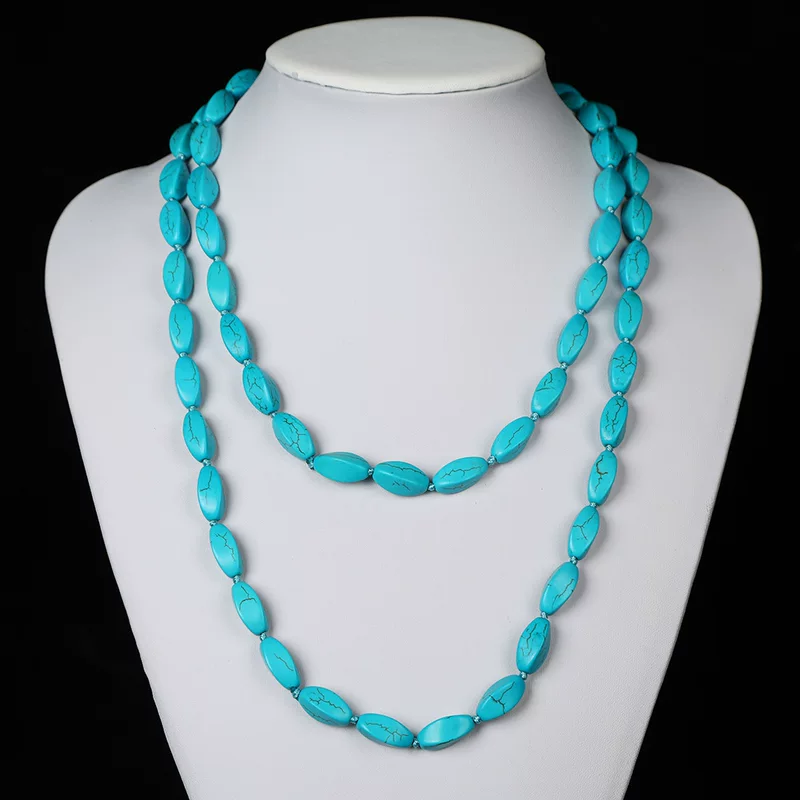 Turquoise genuine design ethnic necklace handmade, 1.2meter, ethnic style, 18mm