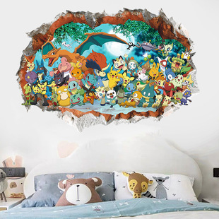 Cross-border Cartoon 3D Wall Stickers Pokemon Pokemon Pokemon Children's Room Wall Decoration PVC Self-adhesive Stickers