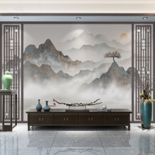 新中式水墨抽象画壁纸书房茶室卧室背景墙纸意境山水包厢墙布壁画