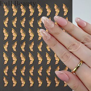 Cross-border new nail art stickers ins gilded pink butterfly gold half butterfly nail art stickers