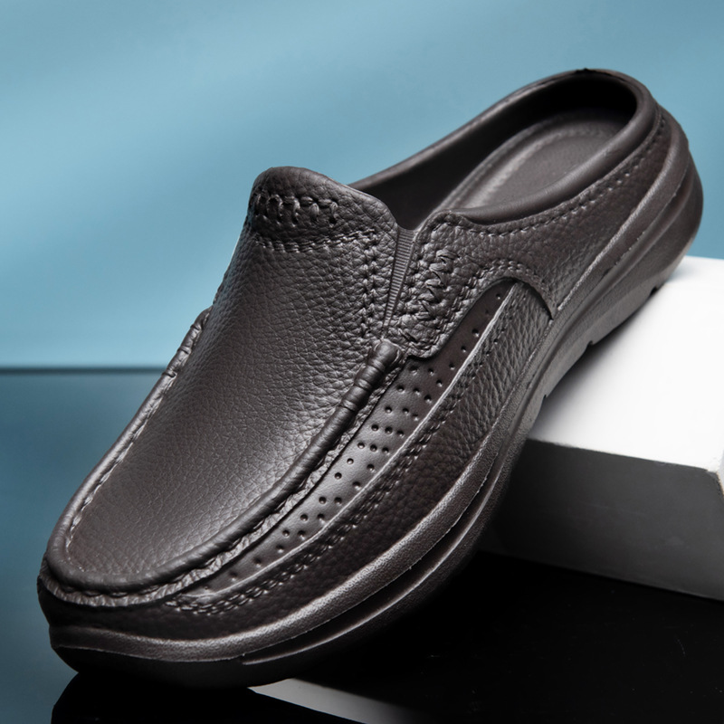 Cross Border Large Size Men S Half Support Casual Sandals And Slippers Simple Baotou Men S Drag Imitation Leather Surface EVA Integrated Sandals_voghion.com