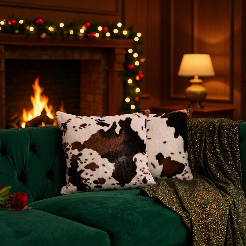 Special Offer Pillowcase Winter Thickeneded Plush Cow Pattern Plush Hotel B&B Bar Decorative Pillow in Stock