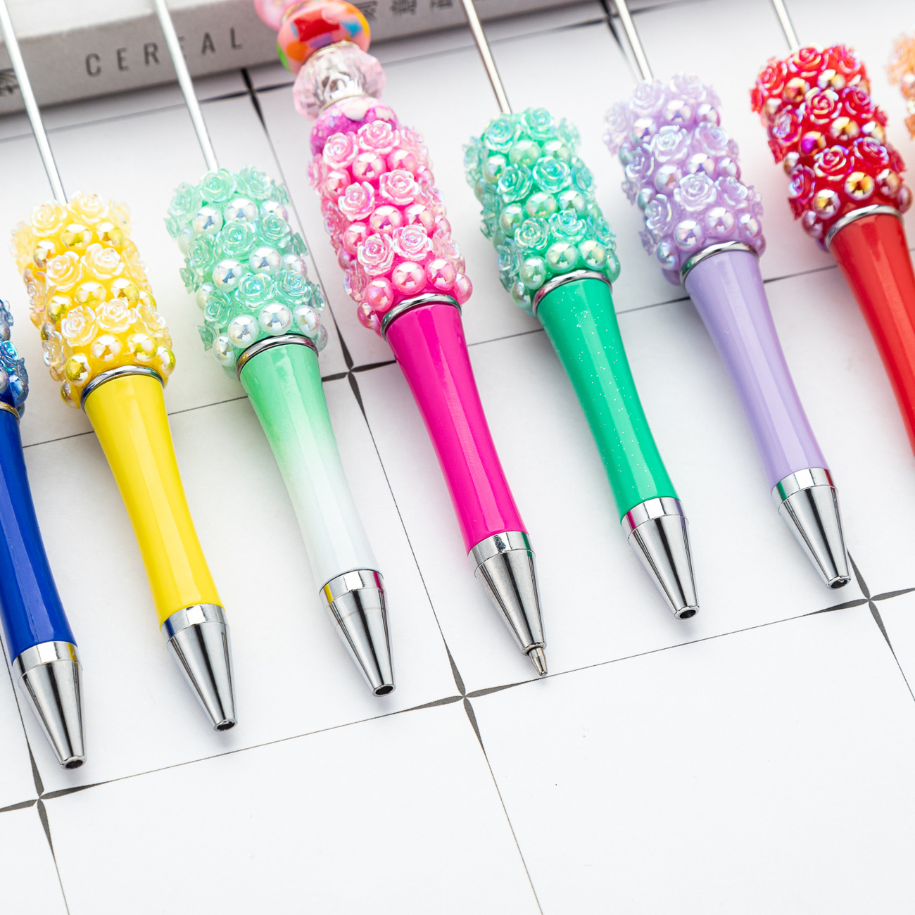 Nueva rosa diy bolígrafo de cuentas de flor creativo pegado a mano bolígrafo de cuentas multicolor bolígrafo de regalo publicitario